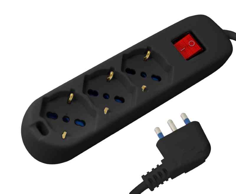 MULTIPRESA 3 BIPASSO/SCHUKO SPINA 16A 90° NERA